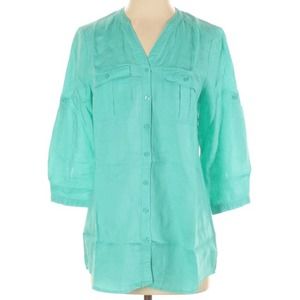 Nicole Miller Original Linen 3/4 Sleeve Blouse S